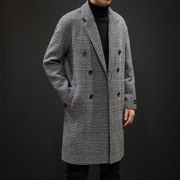 Plaid coat slim slim long trench coat