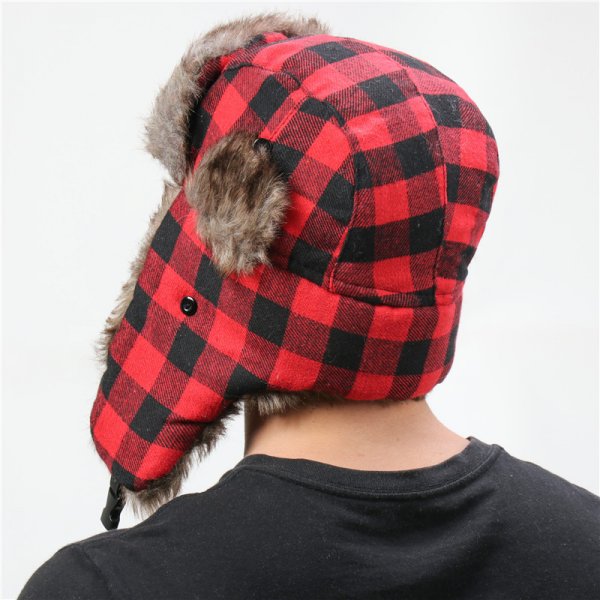 Men's And Women's Plaid Lei Feng Hat Windproof Outdoor Skiing