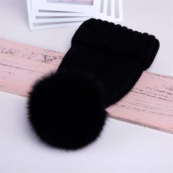 Oversized Warm Real Raccoon Fox Fur Ball Wool Hat