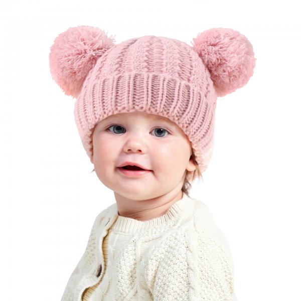 New Double Ball Children's Knitted Pullover Warm Wool Hat