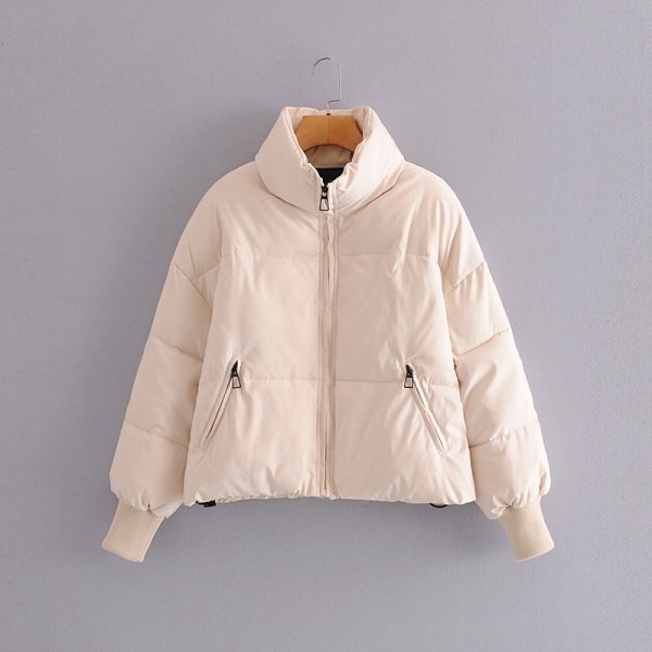 Solid Color Zipper Design Cotton Coat Bread Coat Women