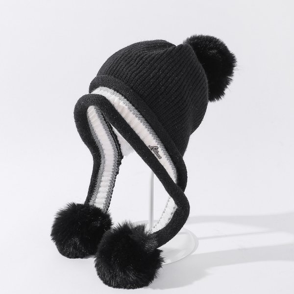 Ladies Knitted Hat Colorblock Casual Ear Guards For Warmth