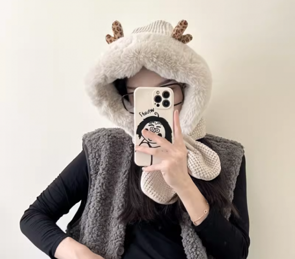 Thickened Warm Antler Scarf Hat