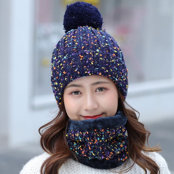 Ladies Winter Sweet And Cute Scarf Suit Knitted Hat